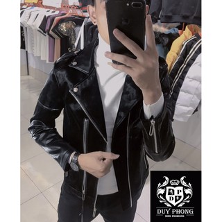 Áo khoác Da Nam Khoá Lệch - Chất Da Bóng