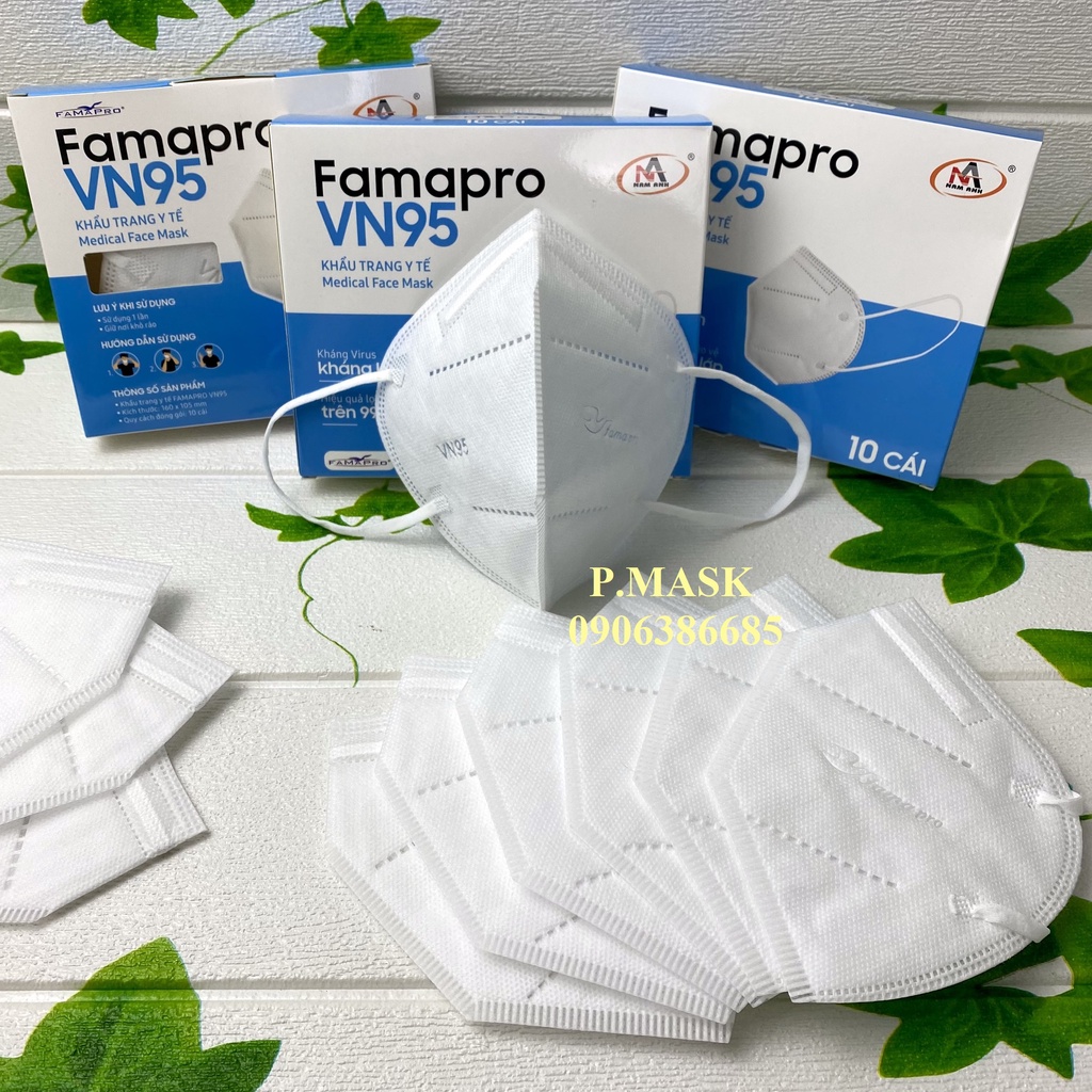 Khẩu trang Nam Anh VN95 FAMAPRO kháng khuẩn 10 cái/ hộp màu Trắng / Xanh / Xám / Rêu / Đen / Vàng Nhạt / Hồng