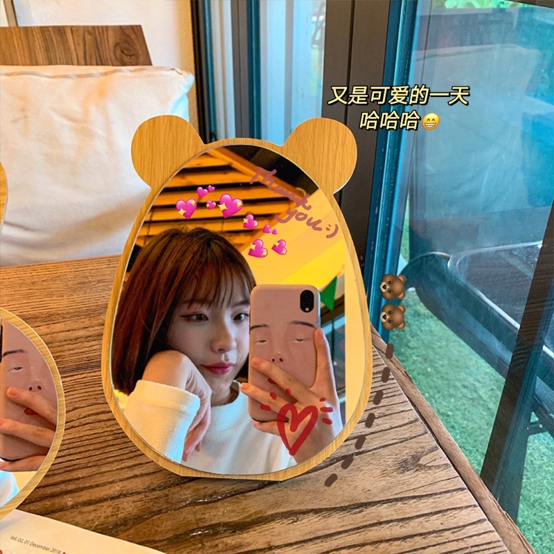 Gương để bàn trang điểm Hàn Quốc hình tai thỏ, tai gấu gương gỗ xinh xắn dễ thương