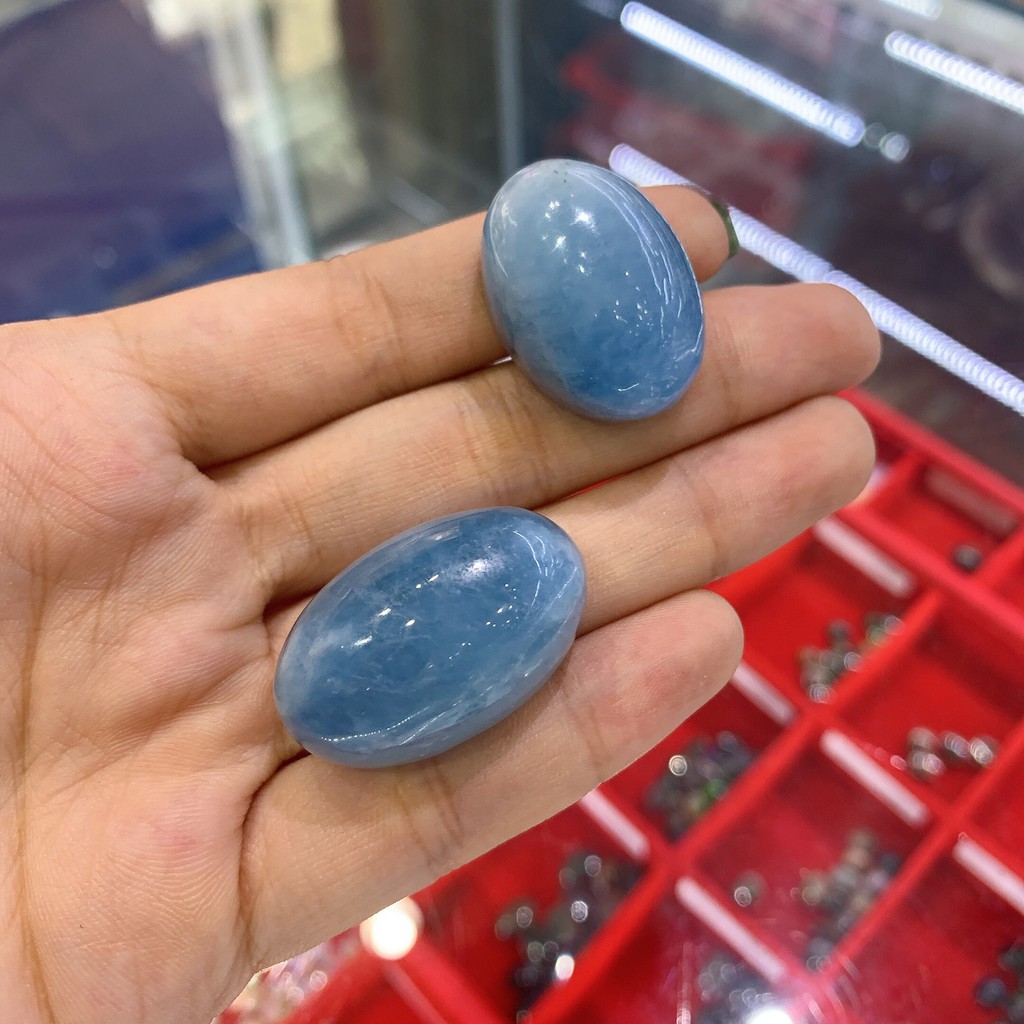 Mặt Đá Aquamarine Thiên Nhiên Size Lớn 13x18mm