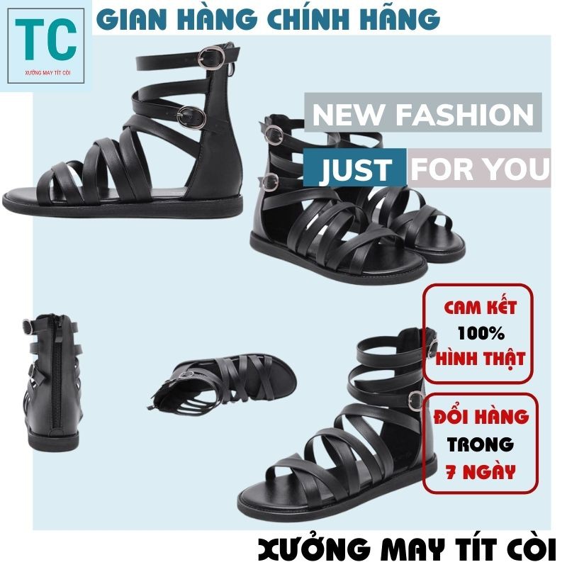 Sandal Dây Dài Chiến Binh ,Sandan chiến binh đan chéo cool ngầu ,sandal nữ dây dài đan chéo khuy cài -TT tít còi