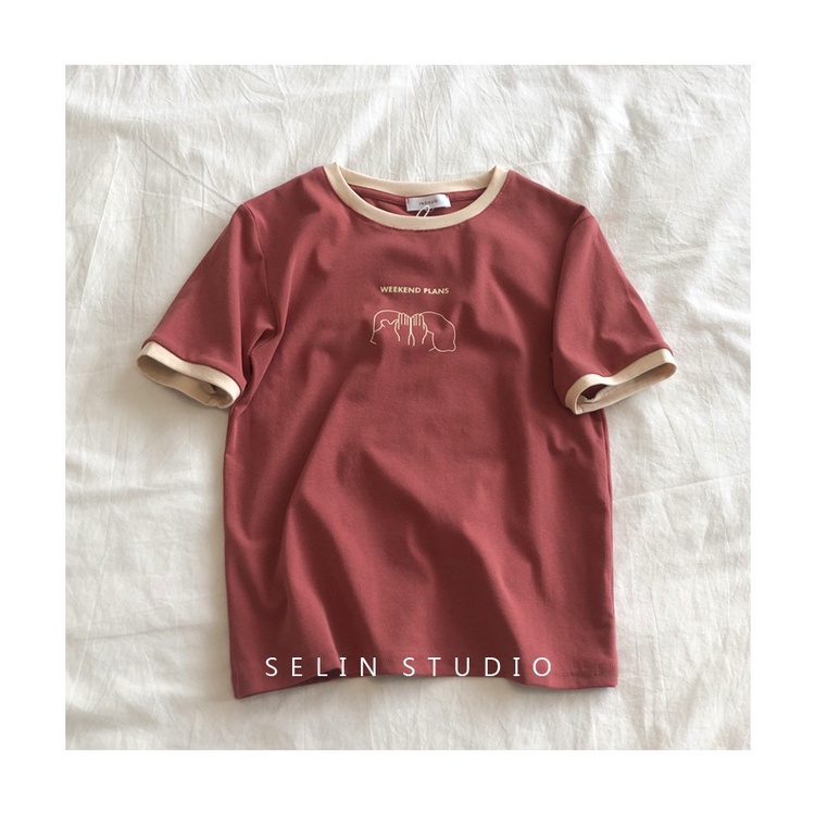 Áo thun UIOWOO tay ngắn dáng rộng màu sắc thời trang dành cho nữ