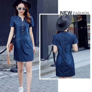 Đầm jean cổ V nẹp viền (Có size XXL)