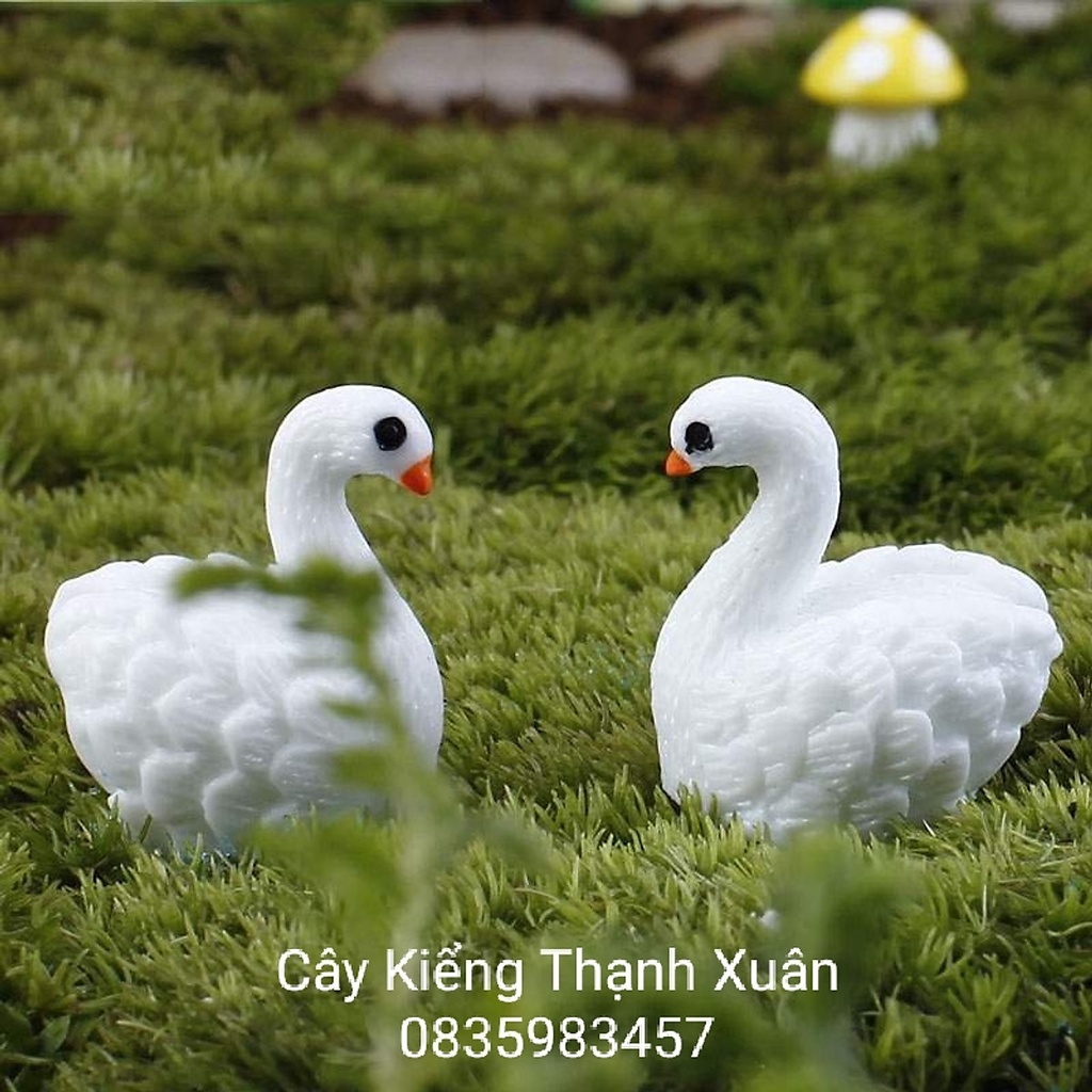 Phụ kiện trang trí tiểu cảnh Thiên Nga Trắng, (Combo 5c)  Đồ trang trí chậu cây cảnh, sen đá xương rồng, KT 2x2,5cm