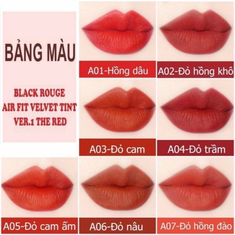 (Full Màu A01-A45) Son kem lì Black Rouge Air Fit Velvet Tint Ver8 Ver 8 A06 A12 | WebRaoVat - webraovat.net.vn