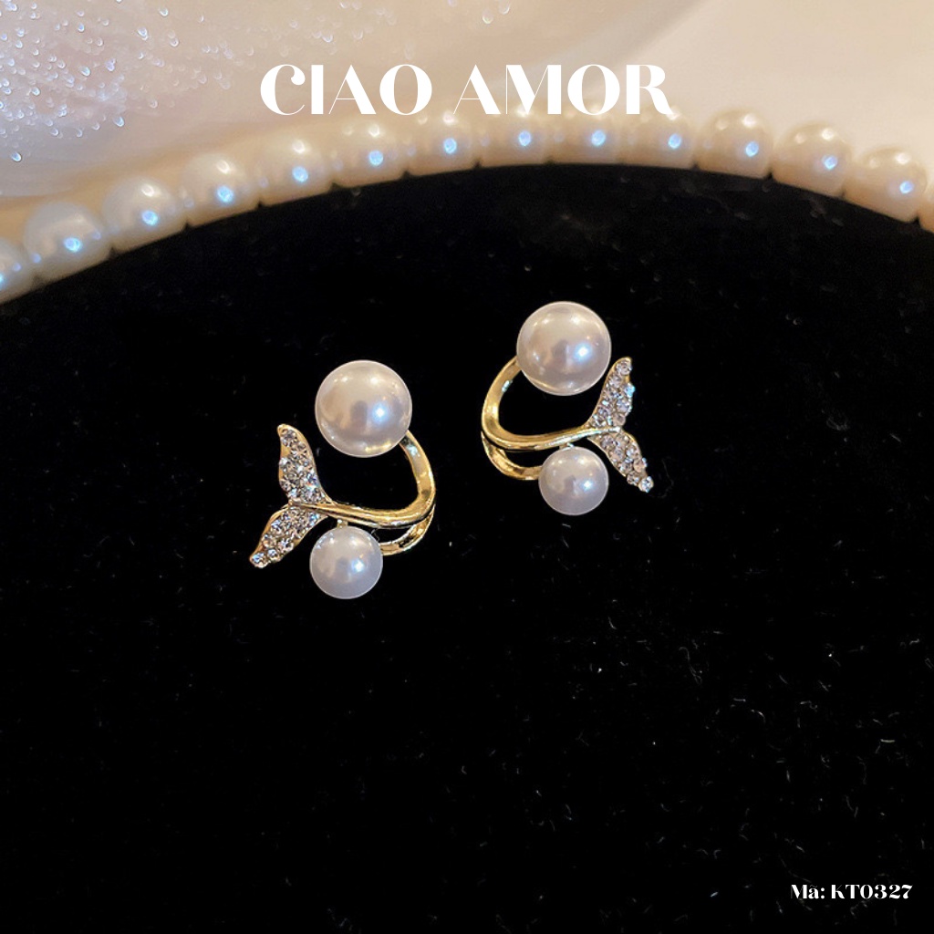 Khuyên tai nữ, Bông tai nữ nụ bạc 925 đính đuôi cá Trang sức Ciao Amor - K0327
