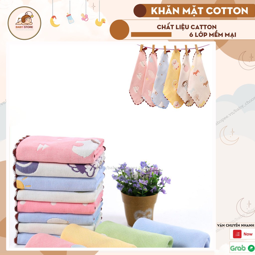 Khăn mặt cotton 6 lớp mềm mại,khăn sữa sợi tre in họa tiết