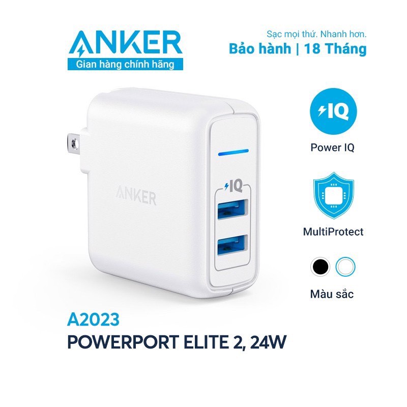 Củ Sạc Nhanh Anker PowerPort Elite 2 24w - A2023 công nghệ sạc nhanh PowerIQ và VoltageBoost TM