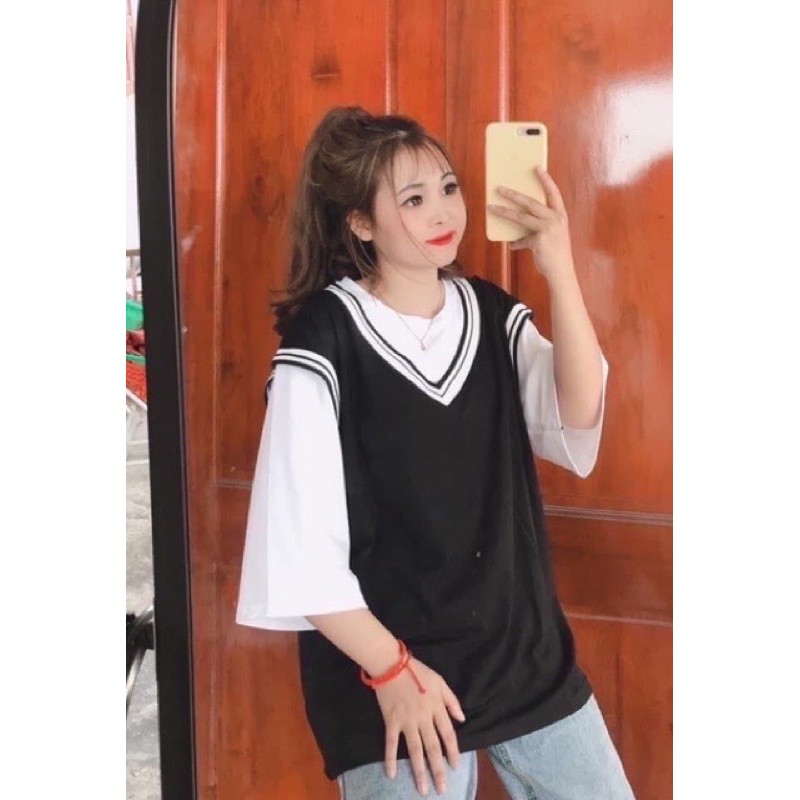 Áo phối viền gi-lê cổ tim