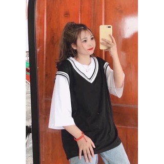 Áo phối viền gi-lê cổ tim