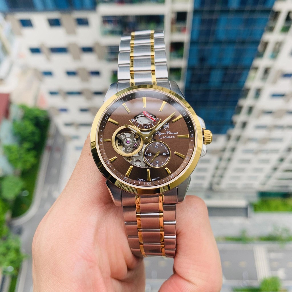 Đồng hồ nam dây kim loại mặt kính sapphire automatic Olym Pianus OP9908-88 OP9908-88
