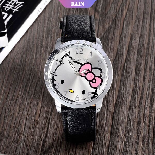 Đồng Hồ Đeo Tay Dây Da PU Mặt Hello Kitty Dễ Thương Dành Cho Bé Gái