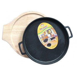 Chảo Gang Tròn Chống Dính Kèm Đế Lót Gỗ loại 22cm