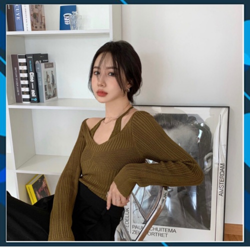 Áo len tăm tay dài nữ cổ tim giả 2 lớp ulzzang Hàn Quốc | BigBuy360 - bigbuy360.vn