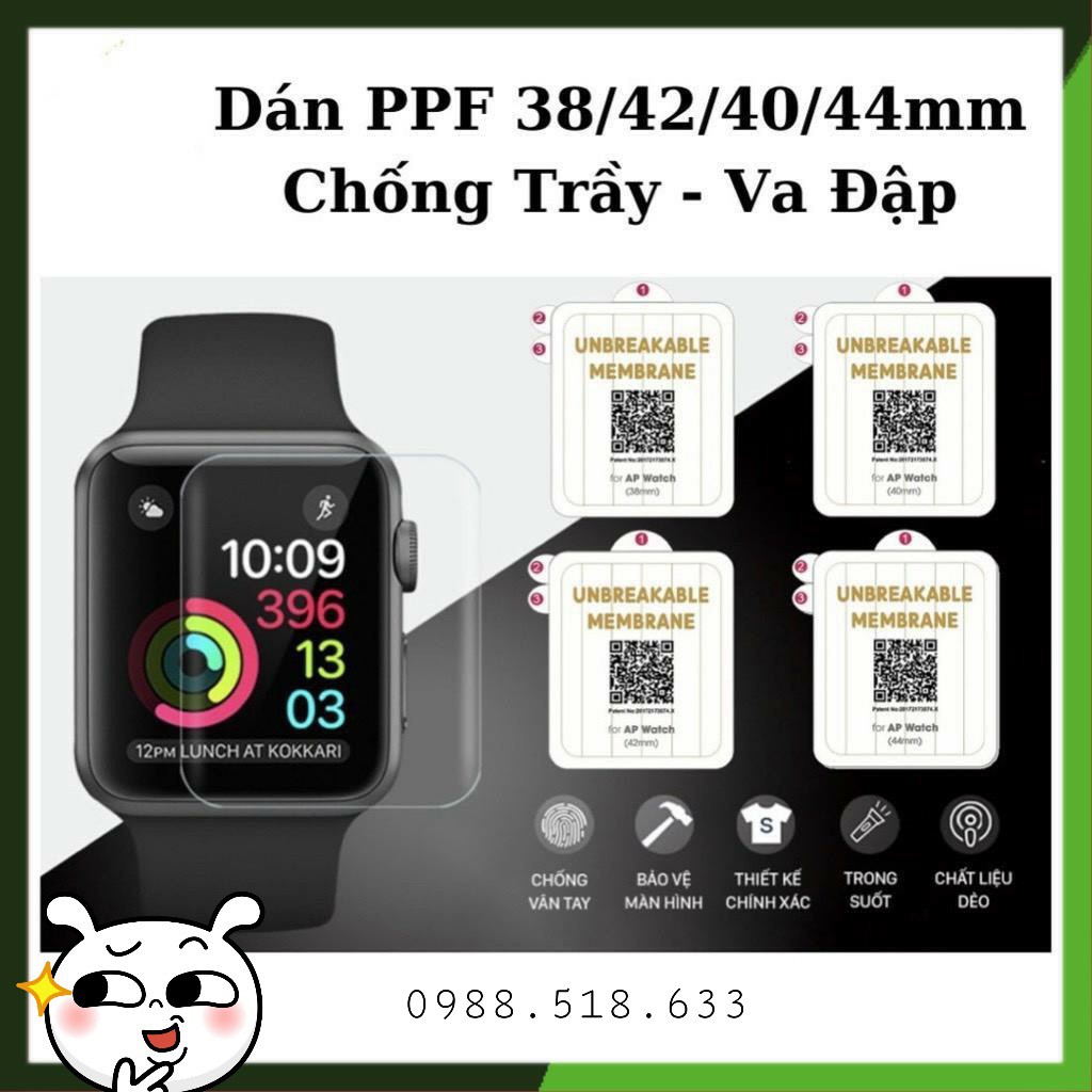 Miếng Dán Apple Watch Miếng dán dẻo skin PPF tự phục hồi trầy xước size 38 40 42 44mm
