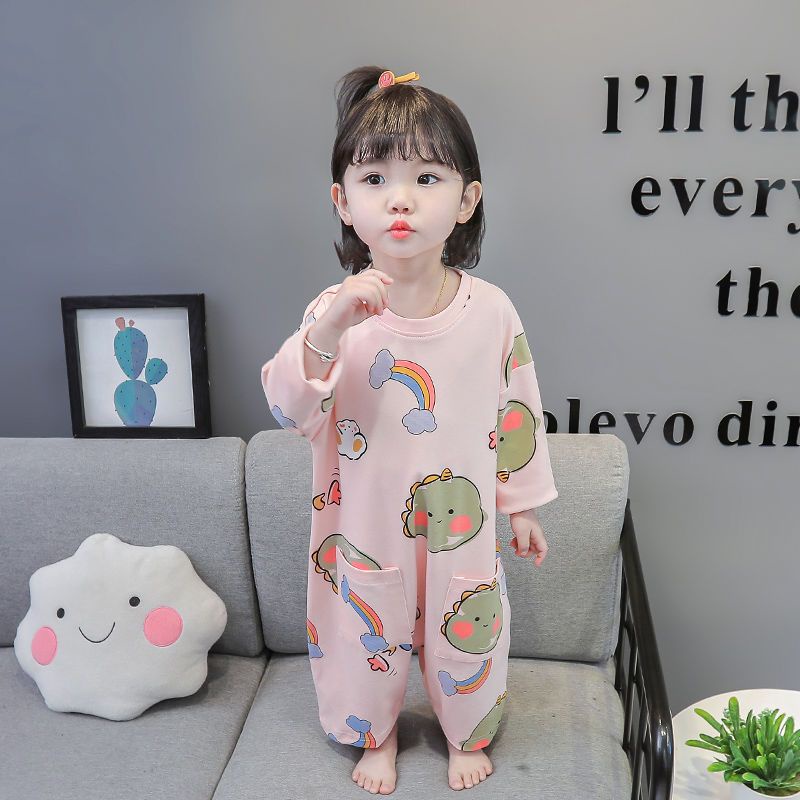✨Hàng Có Sẵn✨ Bộ Đồ Ngủ Liền Thân Tay Dài Chống Đá Thời Trang Thu Đông Cho Bé