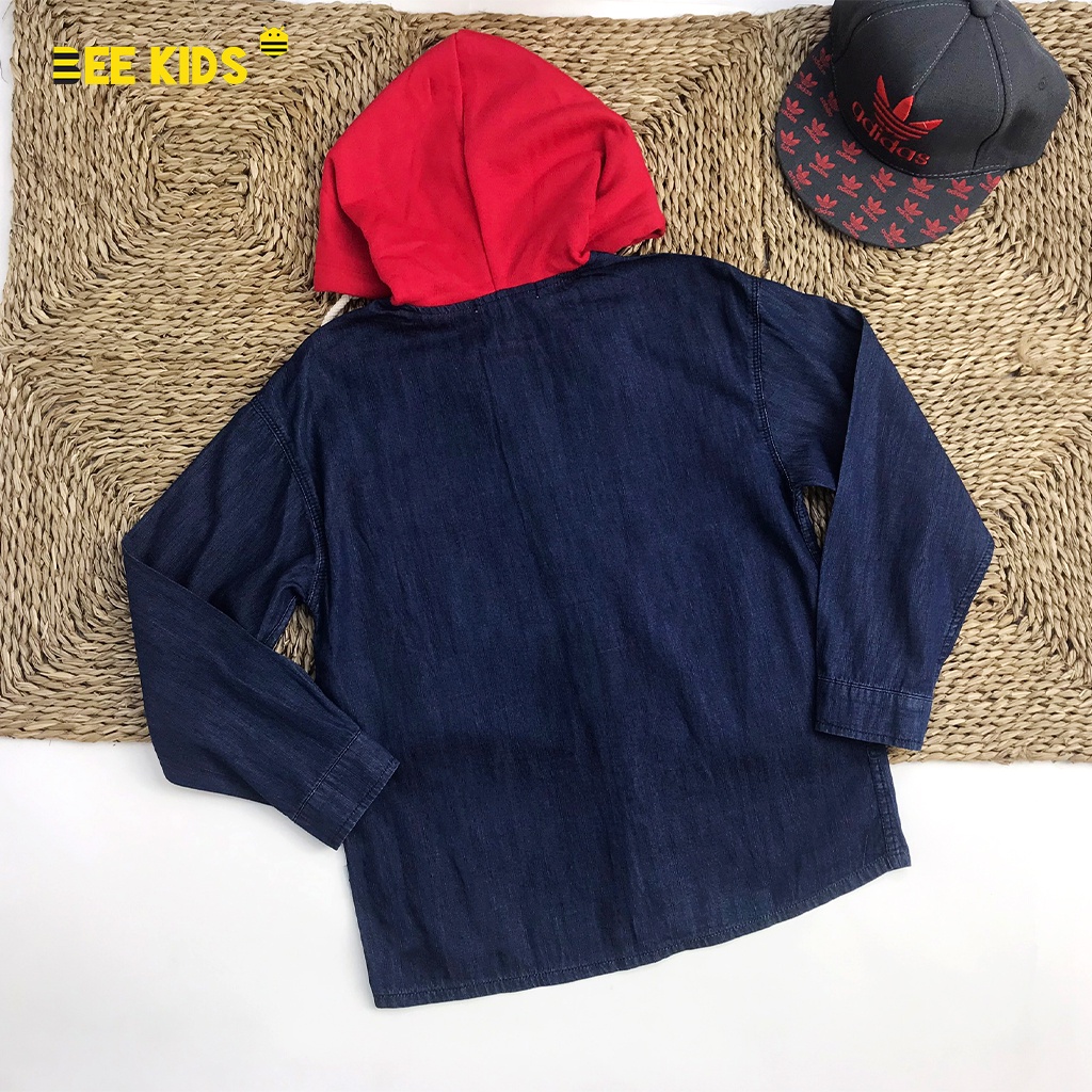 Áo Jean Dài Tay Cho Bé Trai 6-12 Tuổi Bee Kids, Chất Jean Mềm Thấm Hút Mồ Hôi, Phối Mũ Nỉ 8AJ01057DT