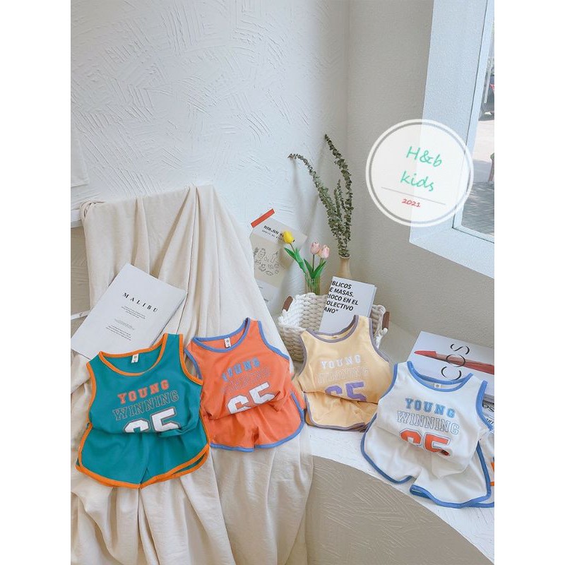 Bộ đồ bé trai ba lỗ cotton xanh ,cam ,trắng (8-20kg)