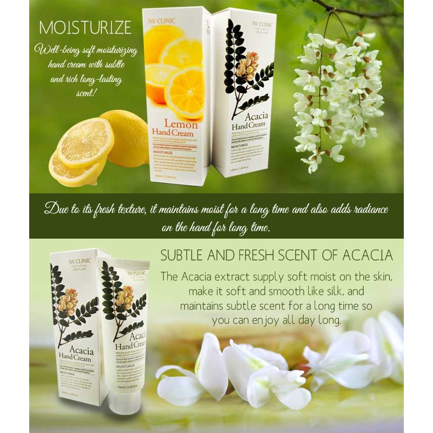 Kem Dưỡng Da Tay Hương Chanh  mươt 3W Clinic Hand Cream 100ml _ 3W Clinic Chính Hãng
