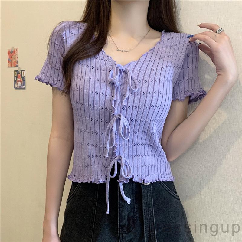 Áo Thun Nữ Tay Ngắn Cổ Chữ V Thời Trang Quyến Rũ