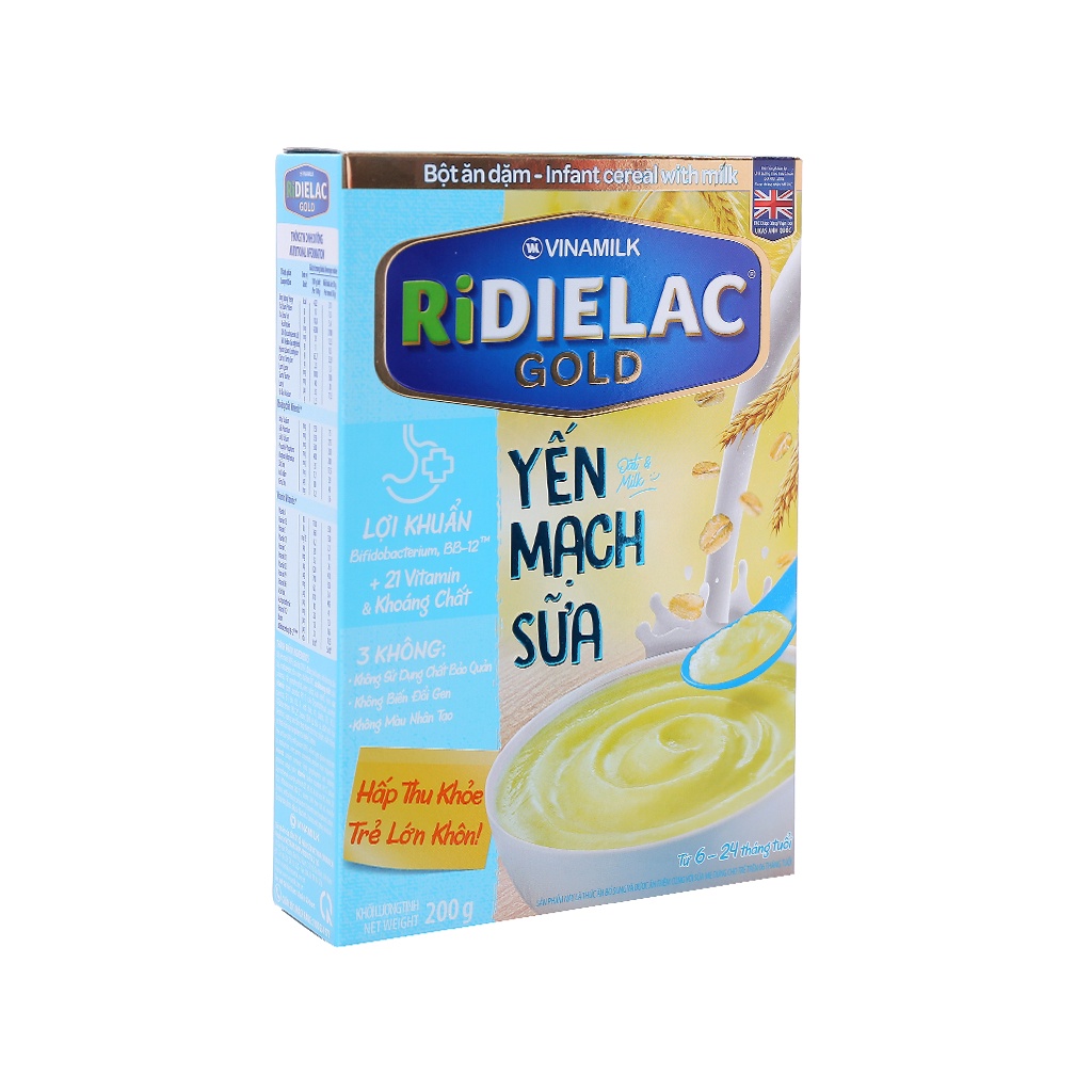 Bột ăn dặm Vinamilk Ridielac yến mạch sữa hộp 200g (6 - 24 tháng)