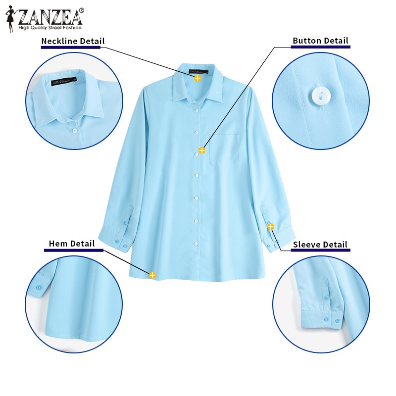 Áo sơ mi ZANZEA tay dài cổ bẻ phong cách Hàn Quốc thời trang cho nữ