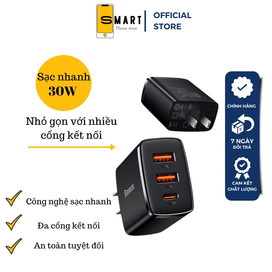 Củ sạc nhanh 30w chính hãng baseus cổng type c - usb sạc đầy 50% pin trong 30 phút - SPK Official