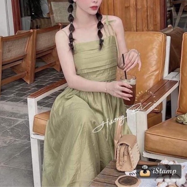 Set Tiểu Thư Váy 2 Dây Kèm Áo Khoác Ngoài Màu Xanh