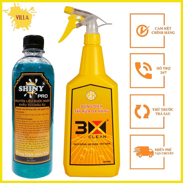 NƯỚC RỬA XE KHÔNG CHẠM SHINY PRO 500ML VÀ 3X CLEAN 1000ML TẨY RỈ SÉT DẦU MỠ