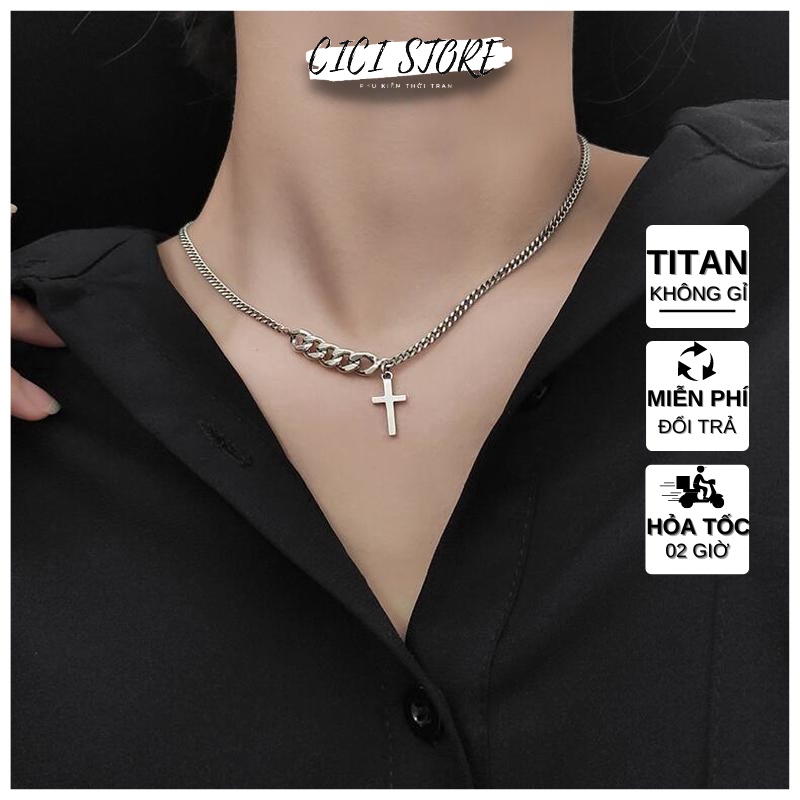 Vòng Cổ Nữ Choker Cá Tính Bằng Thép Titan Không Gỉ Phối Thánh Giá