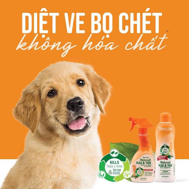 XỊT DIỆT VE, BỌ CHÉT TRÊN CHÓ VÀ Ổ CHÓ (TROPICLEAN, MỸ)