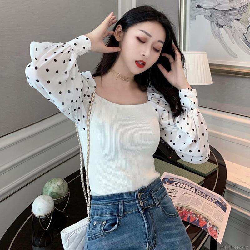 Áo Kiểu Tay Phồng Hoạ Tiết Chấm Bi Thiết Kế Ngọt Ngào Cho Phái Nữ
