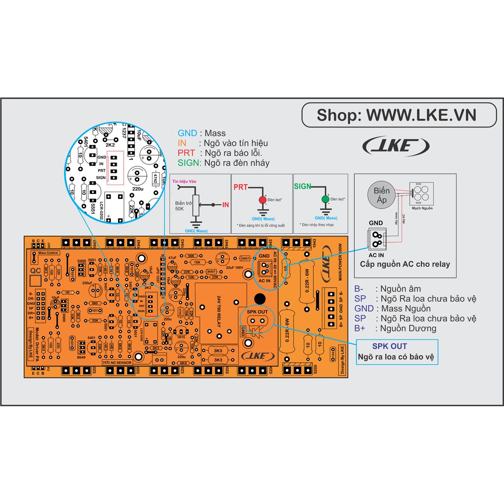 1 Cặp mạch công suất 24 sò tích hợp bảo vệ loa fip vàng