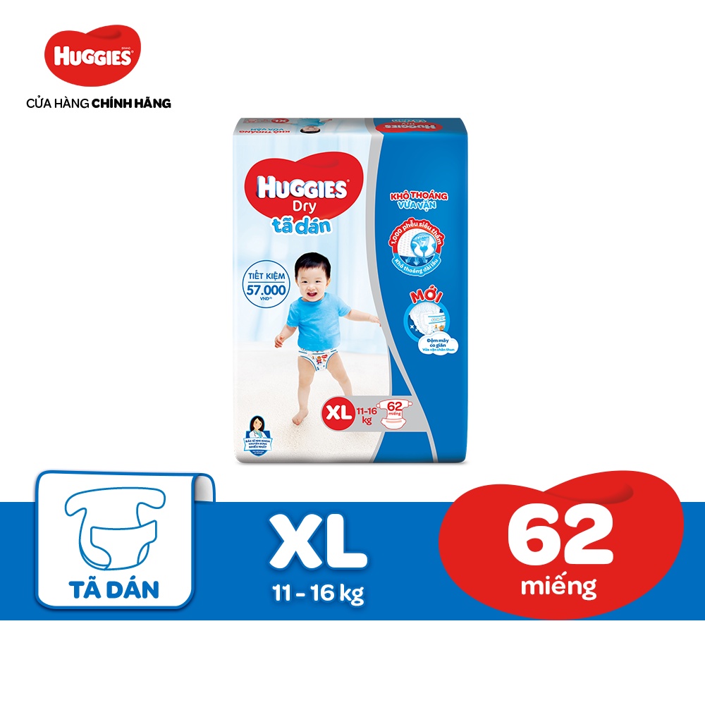 Tã dán Huggies Dry Super Jumbo M76/L68/XL62/XXL56