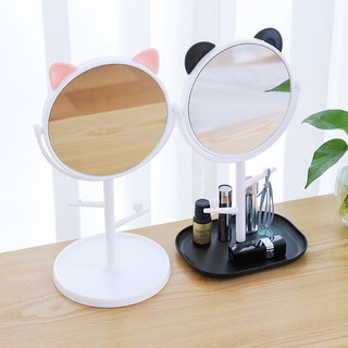 Gương tròn trang điểm tai mèo có nhánh  treo trang sức
