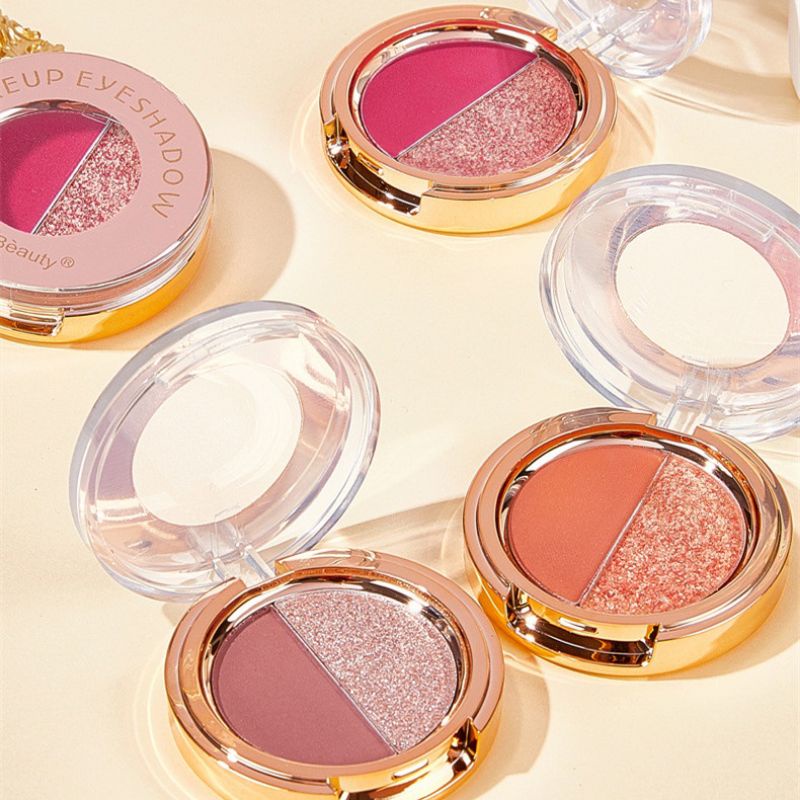 Bảng phấn mắt  Makeup Eyeshadow 2 ô nhũ và lì lên màu cực xinh