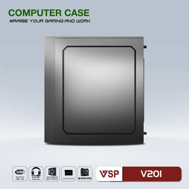 Case VSP V201 (Chuẩn mATX) - Nắp Hông Trong Suốt