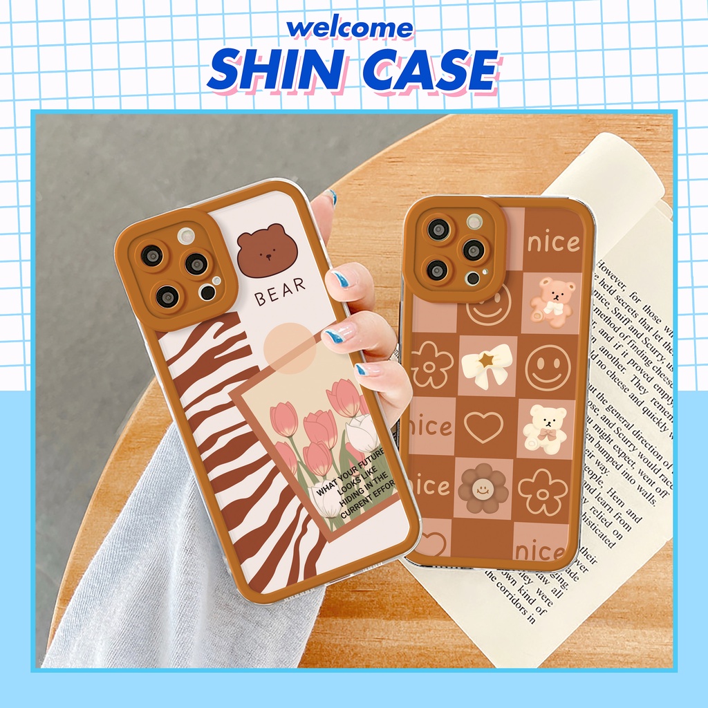Ốp lưng iphone Gấu hoa trong cạnh vuông 6/6plus/6s/6splus/7/7plus/8/8plus/x/xr/xs/11/12/13/pro/max/plus/promax | BigBuy360 - bigbuy360.vn