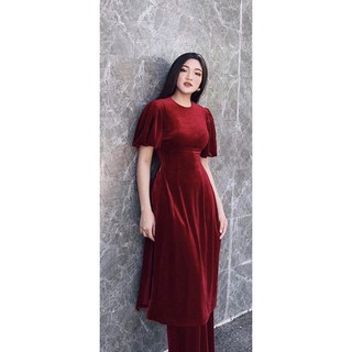 áo dài nhung cách Tân(tặng bờm cùng màu)