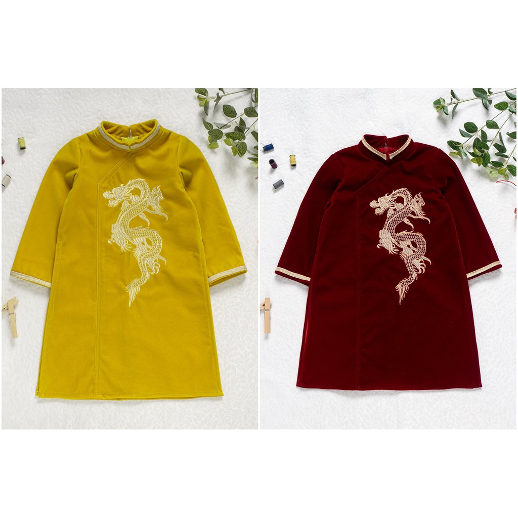 [HÀNG CAO CẤP] Áo dài Tết nhung bọc viền taffa bé trai