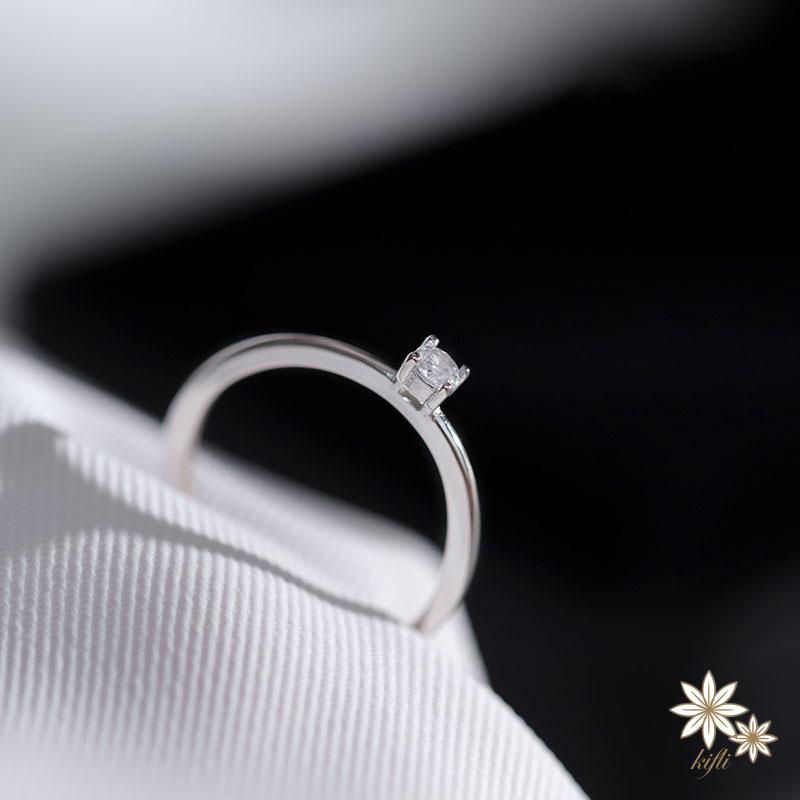 Nhẫn Hở Mạ Bạc 925 Đính Kim Cương Nhỏ Đơn Giản Sang Trọng Cho Cầu Hôn Cho Nữ