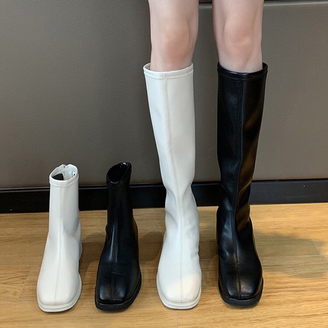 [Có Sẵn] Boots nữ cổ cao và cổ ngắn ulzzang khoá sau gót da mềm ôm chân đế thấp