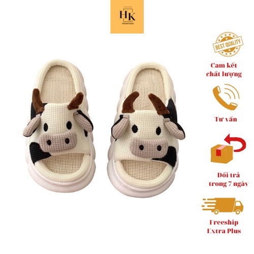 Dép vải bông quai ngang đế bánh mỳ, dép đi trong nhà hình BÒ SỮA DP01