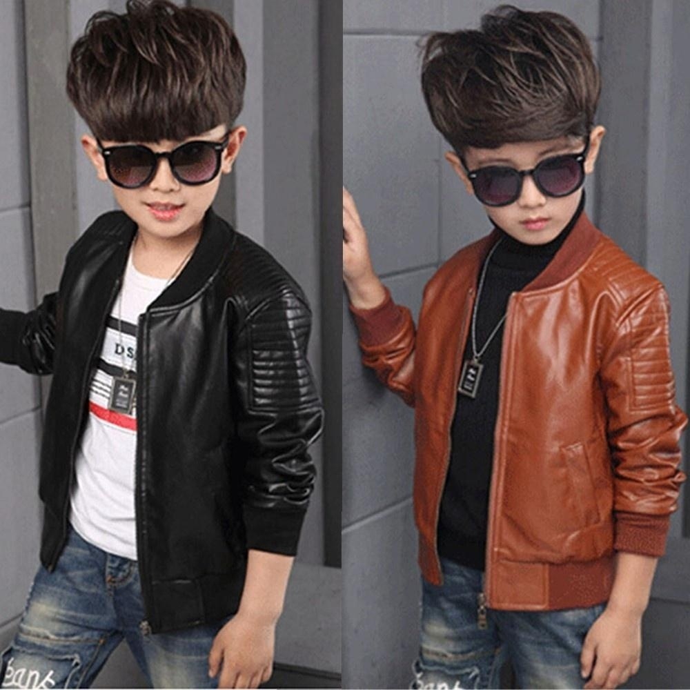 Áo khoác da giả màu nâu/đen thời trang cho bé trai