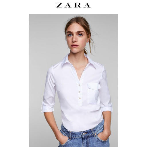 Áo sơ mi cổ V dáng ôm Zara Auth new tag có sẵn