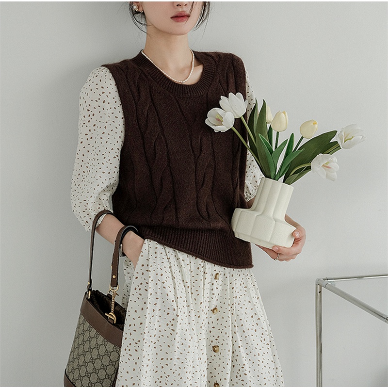 ZHELIHANGFEI Áo Len Không Tay Phong Cách Nhật Bản Dễ Phối Đồ