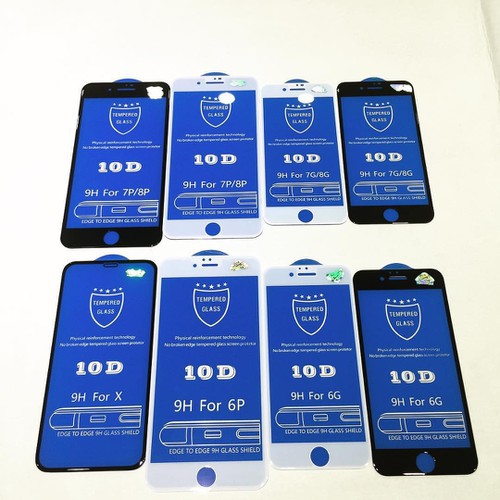 Kính cường lực iPhone 10D tem xanh iPhone Full Màn cho 6 6S 7 8 Plus X XS XR XS MAX 11 PRO MAX