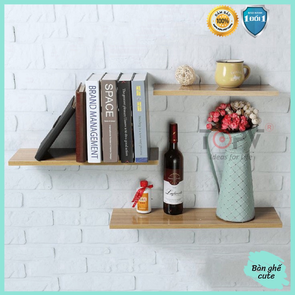 Kệ gỗ trang trí treo tường TopV decor thanh gỗ ngang gắn tường mini phòng khách phòng ngủ để cây cảnh Bàn ghế cute