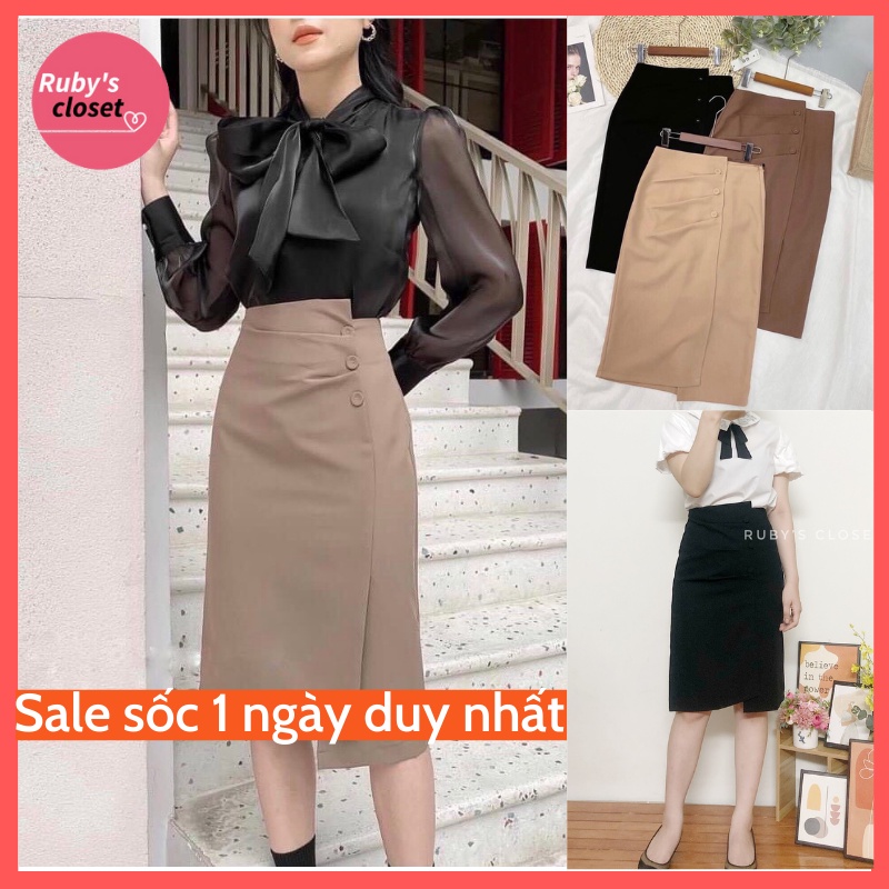 Chân váy dài dập ly lưng cao công sở, Chân váy midi trong bộ sưu tập chân váy dài xẻ tà đẹp