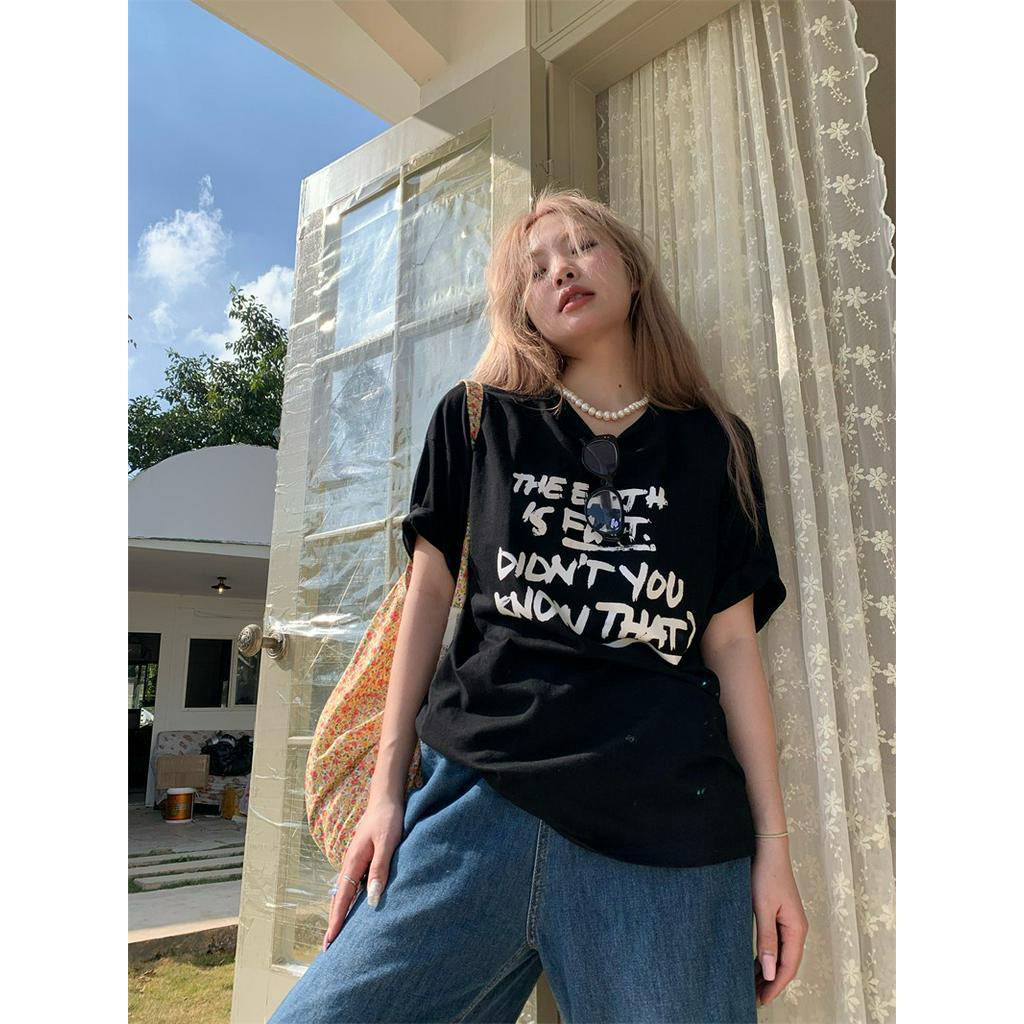 Áo Thun Cotton Ngắn Tay Dáng Rộng In Họa Tiết Mùa Hè 63075